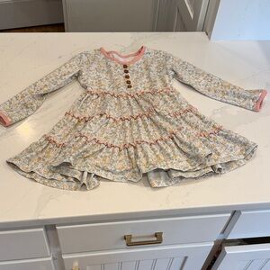 Floral Ruffle Kids Dress with Pink Accents